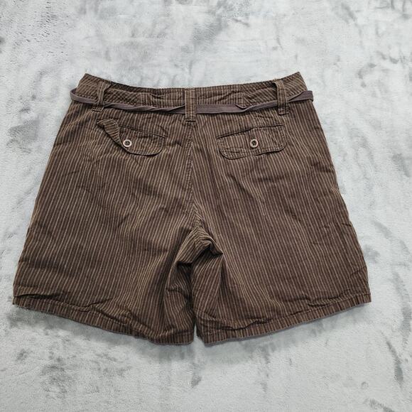 Jeanstar Shorts Womens 12 Brown Striped Tie Waist Roll Tab Hem Casual Preppy - Picture 3 of 11